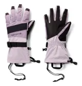 Guantes de nieve Columbia modelo Whirlibird III, color lila con detalles en negro. Cuentan con palma de piel resistente, ajuste en la muñeca con correa y puño elástico con cordón ajustable. Incorporan tecnología Omni-Tech para impermeabilidad y Omni-Heat para retención de calor.