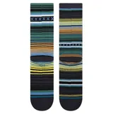 Medias de caña media Stance con diseño de rayas horizontales multicolores y patrón de cruces. Incluye logo de la marca bordado en el lateral.
