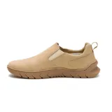 Zapatillas slip-on Caterpillar modelo Flexion, de color tostado con suela de goma marrón y elásticos laterales para un calce cómodo.
