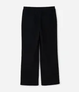 Pantalón de poliéster color negro con corte super wide leg y líneas blancas laterales en contraste.