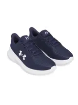 Championes de running Under Armour modelo Phade RN 3, color azul marino con entresuela blanca y logo de la marca en contraste. Presentan una parte superior de malla transpirable y suela de goma con ranuras flexibles.
