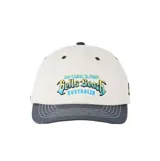 Gorra con visera curva de Rip Curl, modelo Bells Pro, color beige con visera y detalles en gris oscuro. Cuenta con bordado frontal alusivo al evento de surf de Bells Beach, Australia, y diseño de campana bordada en el lateral.