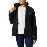 Campera Columbia de polar negro, suave y ligera, con ajuste favorecedor y diseño aerodinámico. Cuenta con dobladillo ajustable con cordón, bolsillos para las manos con cierre y bolsillo en la manga del brazo.