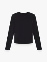 Camiseta básica de manga larga con cuello redondo y corte entallado al cuerpo, confeccionada en tejido elástico.