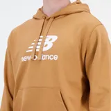 Canguro con capucha New Balance, color tostado, con bolsillo frontal tipo canguro y logo de la marca estampado en blanco en el pecho. Presenta cordones ajustables en la capucha y puños acanalados.