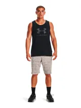 Musculosa deportiva Under Armour color negro con logo de la marca estampado en el frente. Confeccionada en tejido de mezcla de algodón de secado rápido.