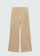 Pantalón culotte de tiro alto en tejido de pana color beige, con diseño crop, bolsillos de parche delanteros y trabillas para cinturón.