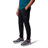 Pantalón técnico Columbia de corte ajustado, color negro, con cintura elástica ajustable y logo de la marca estampado en la pierna izquierda.