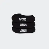 Pack de tres pares de medias invisibles Vans Classic Kick negras con logo Vans en blanco.