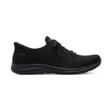 Championes deportivos Skechers modelo Slip-ins Virtue Flawless, color negro. Presentan una parte superior de punto técnico Stretch Fit con cordones fijos, plantilla acolchada Air-Cooled Memory Foam y tecnología Heel Pillow para un ajuste seguro.