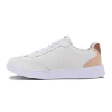 Championes acordonados Comfortflex, color blanco con detalles en marrón y rosa.