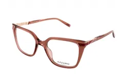 Armazón para lentes de receta Azzaro, de acetato color marrón con detalles en rojo.