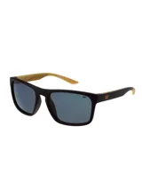 Lentes de sol Cat modelo Cts 8017 con marco cuadrado negro y patillas en tono amarillo con textura. Cuentan con cristales polarizados y protección UV.
