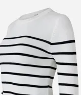 Blusa de punto de viscosa con cuello redondo, mangas largas y diseño de rayas horizontales contrastantes.