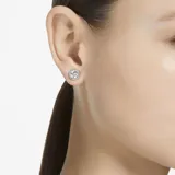 Aros de botón Swarovski de la familia Constella, con piedras transparentes y engaste bañado en rodio.