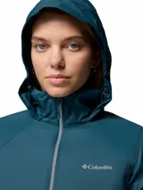Campera impermeable Columbia Switchback IV color azul oscuro, con capucha ajustable, cierre frontal y bolsillos laterales con cremallera.