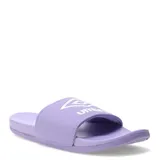 Chanclas tipo slide marca Umbro, color lila, con logo de la marca estampado en blanco sobre la banda superior. Confeccionadas en goma, cuentan con una suela ergonómica y diseño abierto.
