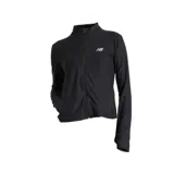 Campera deportiva New Balance color gris jaspeado, con cierre frontal completo, cuello alto y logo estampado en el pecho.