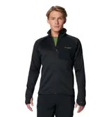 Campera polar Columbia Titanium modelo Triple Canyon G Ii, de color negro, con cuello alto, cierre frontal completo y bolsillos con cremallera. Cuenta con tecnología Omni-Wick para control de humedad, costuras planas y orificios para los pulgares en los puños.