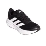 Championes deportivos Adidas Galaxy Star 2.0 para hombre, de color negro con las tres tiras características en blanco en los laterales, entresuela blanca amortiguada y suela negra.