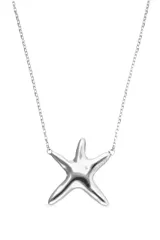 Collar de cadena fina con dije central en forma de estrella de mar, bañado en plata.