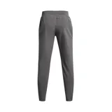 Pantalón de running gris con tecnología UA Storm que repele el agua, tejido elástico y resistente al viento. Cuenta con cintura de punto suave con cordón interior, bolsillos laterales y cremalleras en los tobillos.