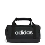Bolso Adidas Linear negro con logo blanco estampado en el frente. Cuenta con doble asa de mano, correa de hombro ajustable y cierre superior.