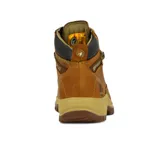 Bota de trabajo Caterpillar color beige con puntera de acero, cordones redondos y suela de goma antideslizante.