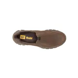 Zapato slip on Caterpillar modelo Threshold, color marrón, confeccionado en cuero de grano completo con elásticos laterales y suela de goma resistente.