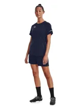Short deportivo Under Armour Golazo 3.0 color azul marino, confeccionado en tejido ligero de secado rápido con cintura elástica y logo impreso en el lateral.
