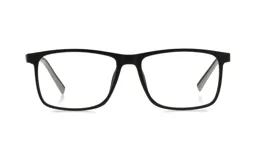Armazón de lentes de receta con marco rectangular en color negro mate, fabricado en acetato.