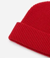 Gorro de punto acanalado color azul eléctrico, sin estampa y con bajo plegado.