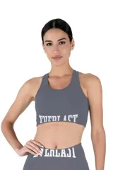 Top deportivo Everlast color gris oscuro, con diseño de espalda nadadora y elástico inferior con el logo de la marca estampado en blanco.