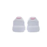 Championes 361º de estilo urbano, color blanco, con diseño de plataforma y detalles sutiles en relieve. Presenta un acabado monocromático con un pequeño detalle en tono rosado en el talón.