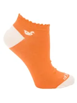 Medias tobilleras de fibra de bambú color naranja con talón y puntera en tono beige. Presentan detalle de ribete con volado en el borde superior y logo de la marca bordado.