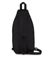 Morral tipo bandolera JanSport, color azul marino, con diseño ergonómico de una sola correa ajustable, compartimento principal con cierre y bolsillo frontal con logo de la marca.