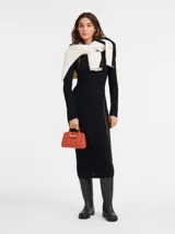 Bolso Longchamp modelo Le Roseau XS, color naranja, con doble asa corta y cierre con botón a presión.