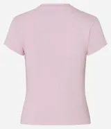 Blusa básica de manga corta y cuello redondo, confeccionada en malla rib de algodón con ajuste ceñido al cuerpo.