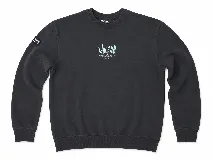 Buzo de algodón con efecto acid wash en color gris oscuro. Presenta un corte oversize y una estampa gráfica en la espalda con tipografía manuscrita y la palabra 'Whatever' en color verde claro.