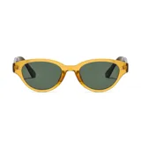 Gafas de sol unisex con montura de plástico reciclado color amarillo translúcido y lentes verdes.