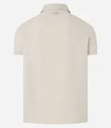 Polo de manga corta color verde salvia, con cuello polo y escote en V con borde de punto contrastante. Presenta una textura tejida sutil.