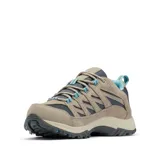 Championes de trekking Columbia modelo Crestwood Omni-Grip, color gris y beige con detalles en celeste, confeccionados en combinación de cuero y malla.