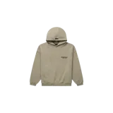 Hoodie Fear of God Essentials Fleece color gris melange, con capucha, mangas largas y el texto 'ESSENTIALS FEAR OF GOD' estampado en el pecho.