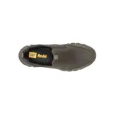 Zapatillas slip on Caterpillar modelo Threshold, color gris oscuro, fabricadas en cuero con elásticos laterales para un calce fácil, suela dentada de goma y logo de la marca en el lateral y la puntera.