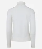 Polera de punto de manga larga con cuello alto, confeccionada en una mezcla de viscosa, poliéster y nylon. Presenta puños y ruedo acanalados.