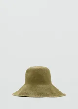 Sombrero flexible de ala ancha color verde militar, confeccionado en tejido texturizado con efecto paja.