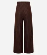 Pantalón wide leg de algodón con rayas verticales finas color marrón.