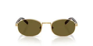 Lentes de sol Prada modelo 53 col 5AK09Z, con armazón metálico dorado y micas marrones de forma ovalada, con patillas carey.