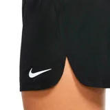 Short deportivo Nike de mujer, color negro, con cintura elástica y logo blanco estampado en la pierna derecha.