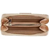 Billetera compacta Guess modelo Isola, color marrón, con cierre perimetral y logo de la marca en relieve en el frente.